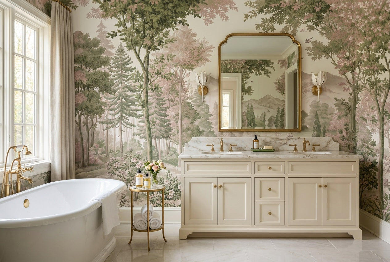 Pink Mountain Forest Landscape Wallpaper Mural - 4