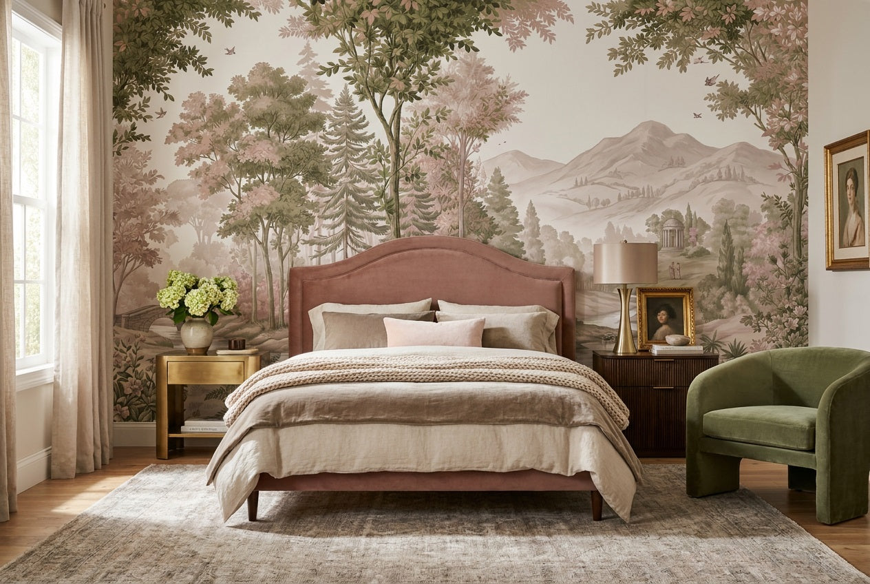 Pink Mountain Forest Landscape Wallpaper Mural - 5