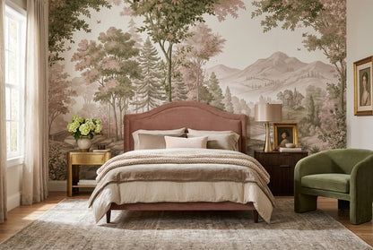Pink Mountain Forest Landscape Wallpaper Mural - 5