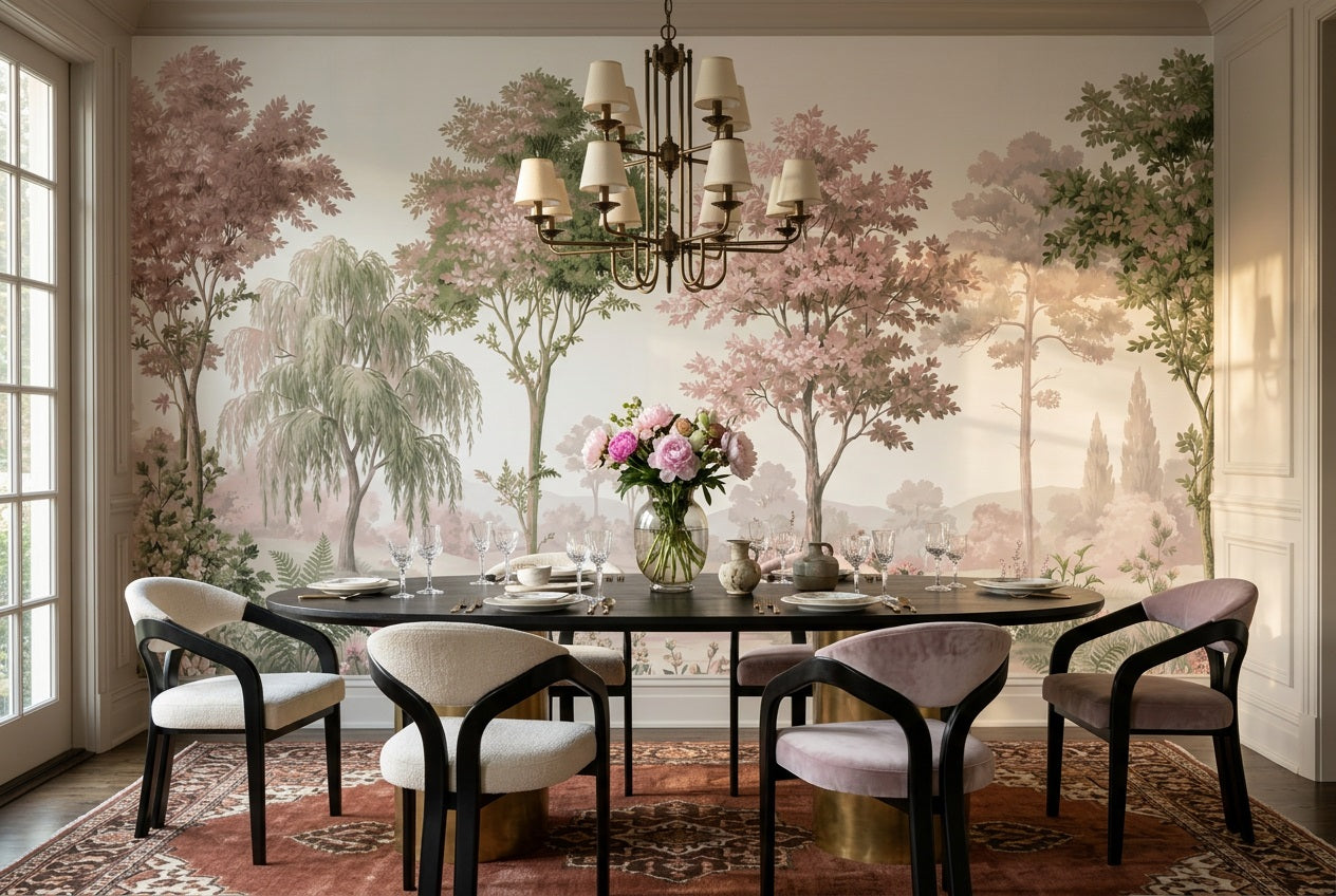 Pink Willow Garden Landscape Wallpaper Mural - 3