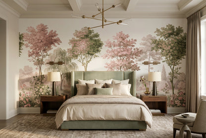 Pink Willow Garden Landscape Wallpaper Mural - 4