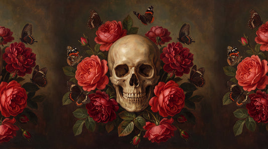 Skull with Red Roses Halloween Wallpaper Mural - image 2