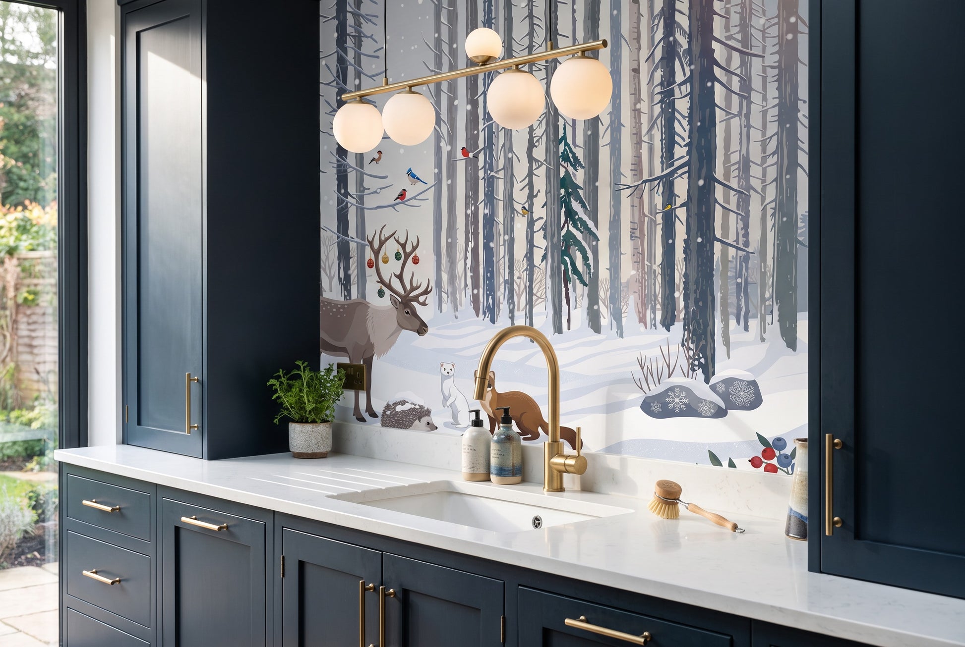 Red Christmas Winter Forest Wallpaper Mural