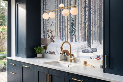 Red Christmas Winter Forest Wallpaper Mural