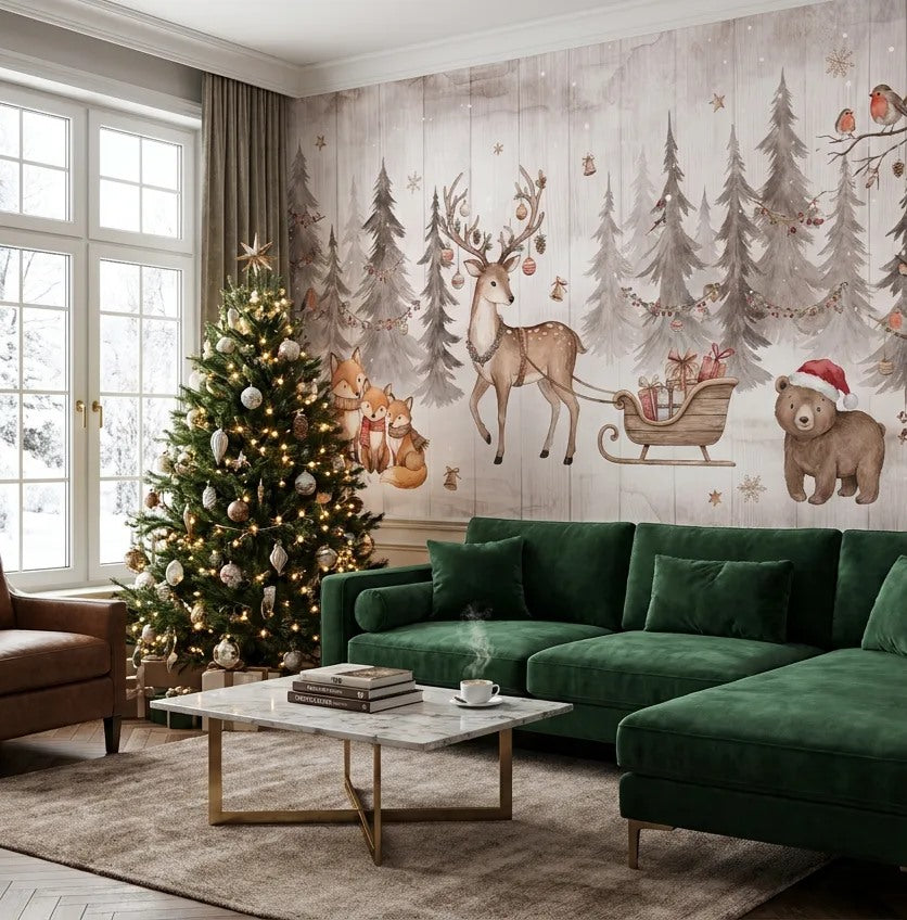 Red Cream Winter Forest Wallpaper Mural