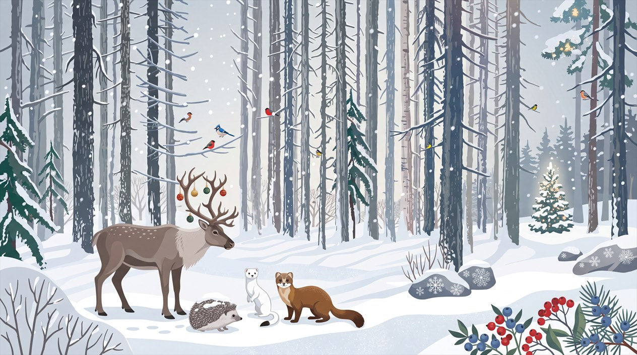 Red Christmas Winter Forest Wallpaper Mural