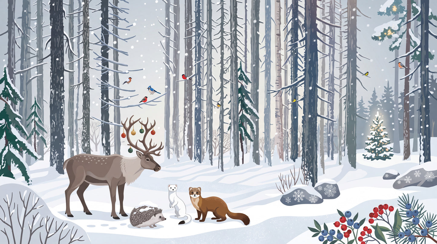 Red Christmas Winter Forest Wallpaper Mural