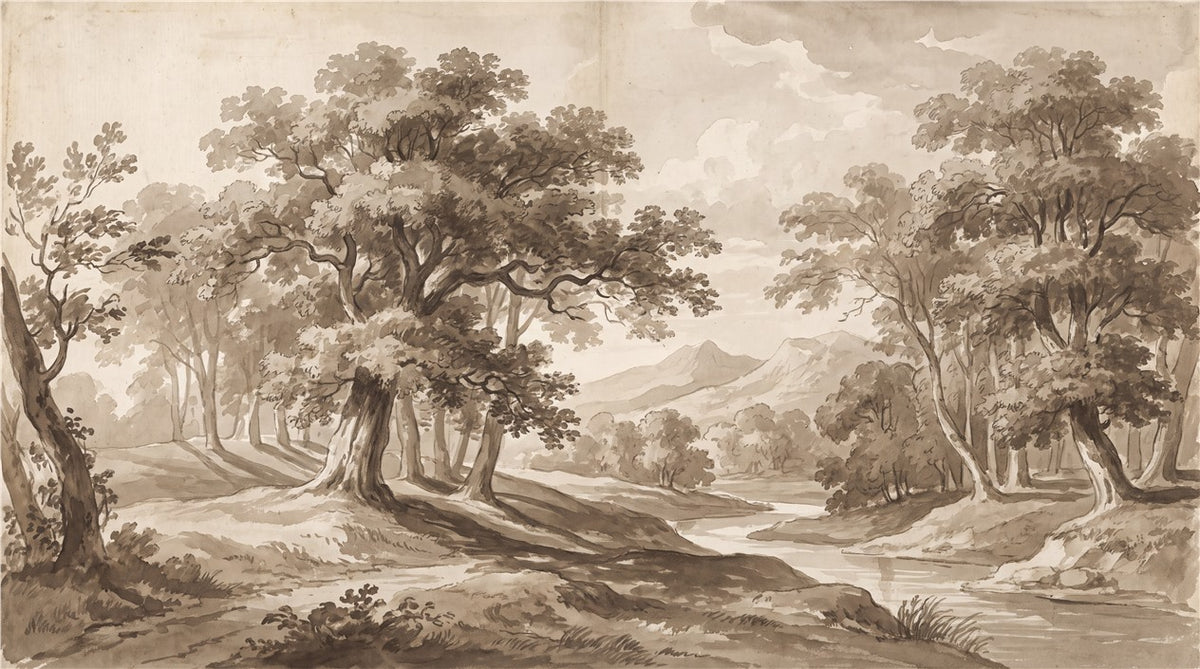 Sunlit Forest Engraving Sepia Wallpaper Mural - image 6