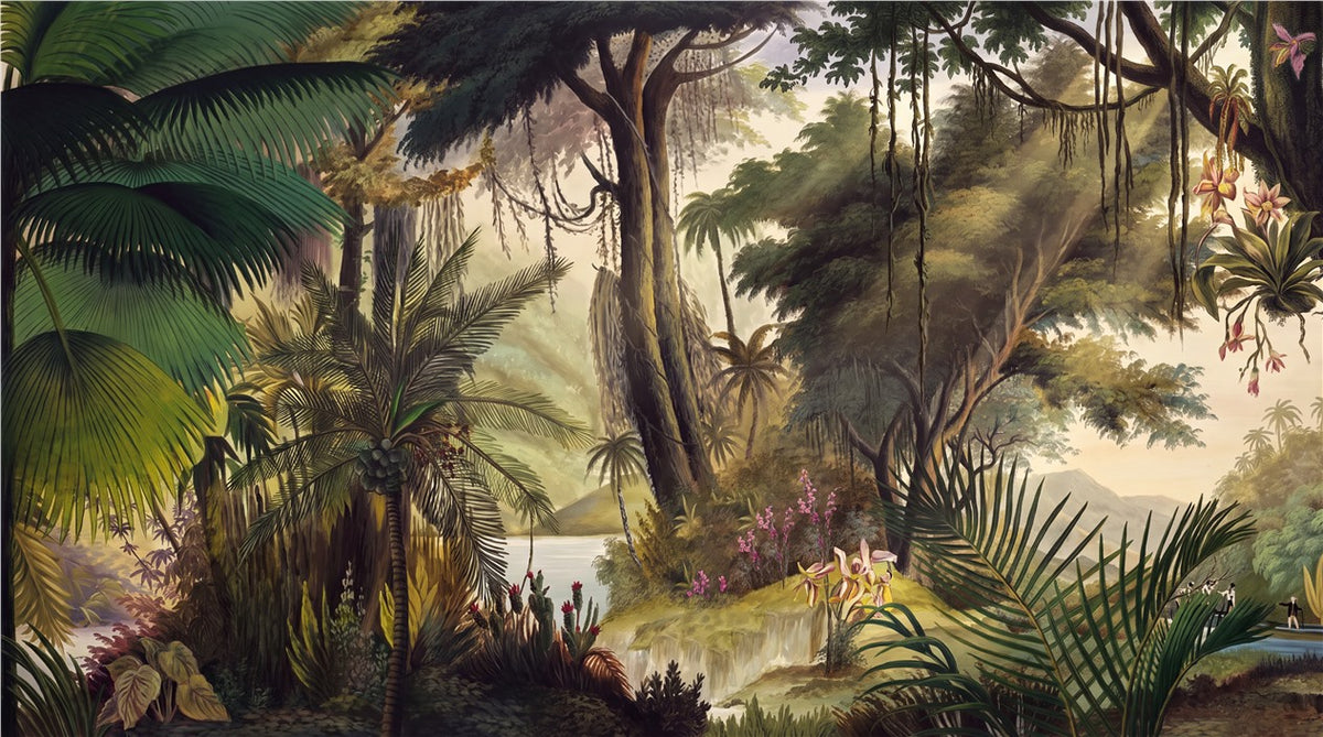 Sunlit Tropical Forest Teal Wallpaper Mural - image 2