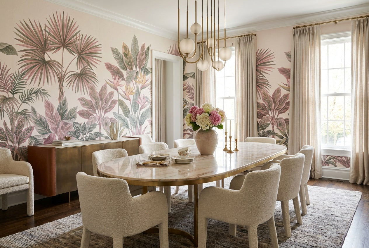 Rose Fan Palms Wallpaper Mural room scene