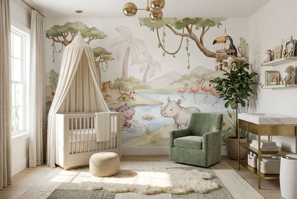 Sage Hippo Wallpaper Mural view 6