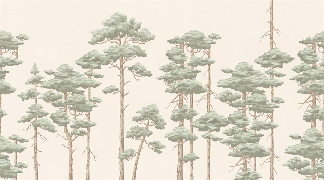 Sage Minimal Pine Tree Wallpaper Mural pattern detail