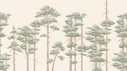Sage Minimal Pine Tree Wallpaper Mural pattern detail