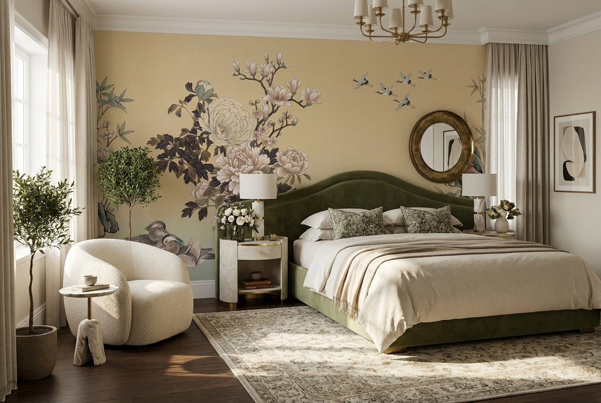 Sand Peony Garden Chinoiserie Wallpaper Mural - 4