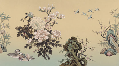 Sand Peony Garden Chinoiserie Wallpaper Mural - 2
