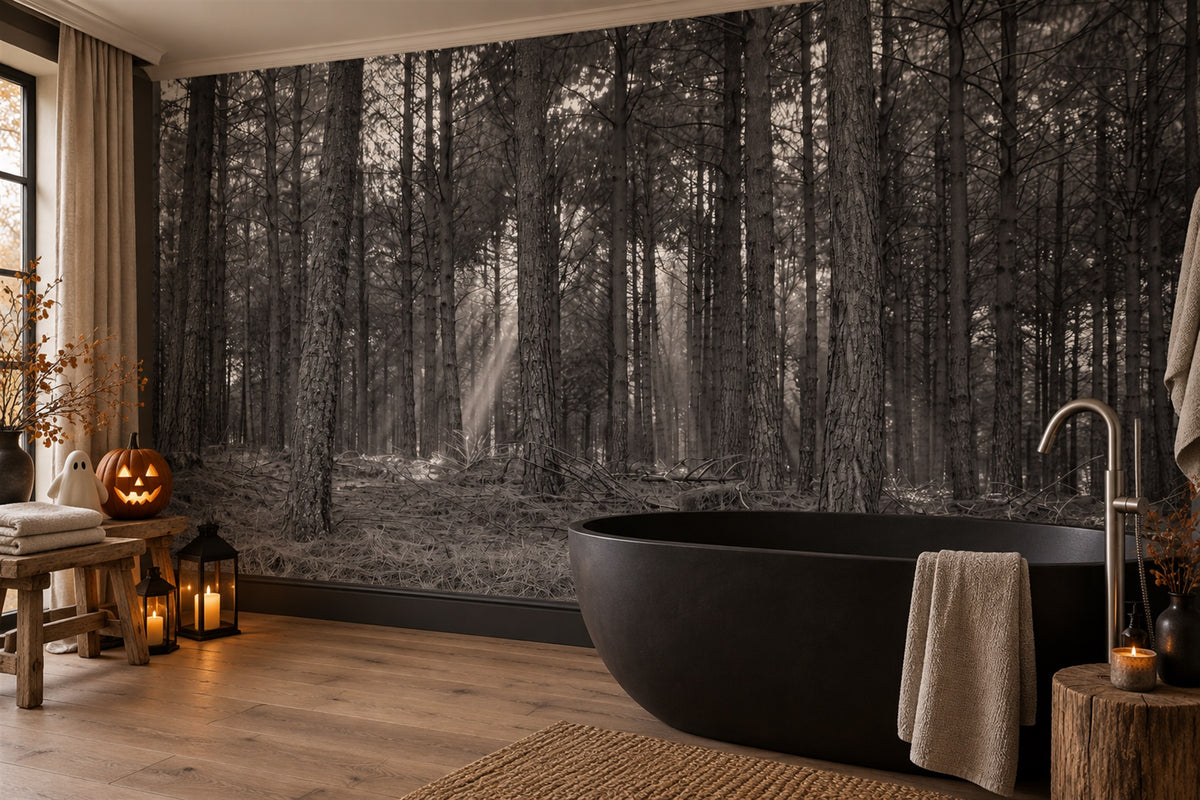 Monochrome Pine Forest Halloween Wallpaper Mural - image 3
