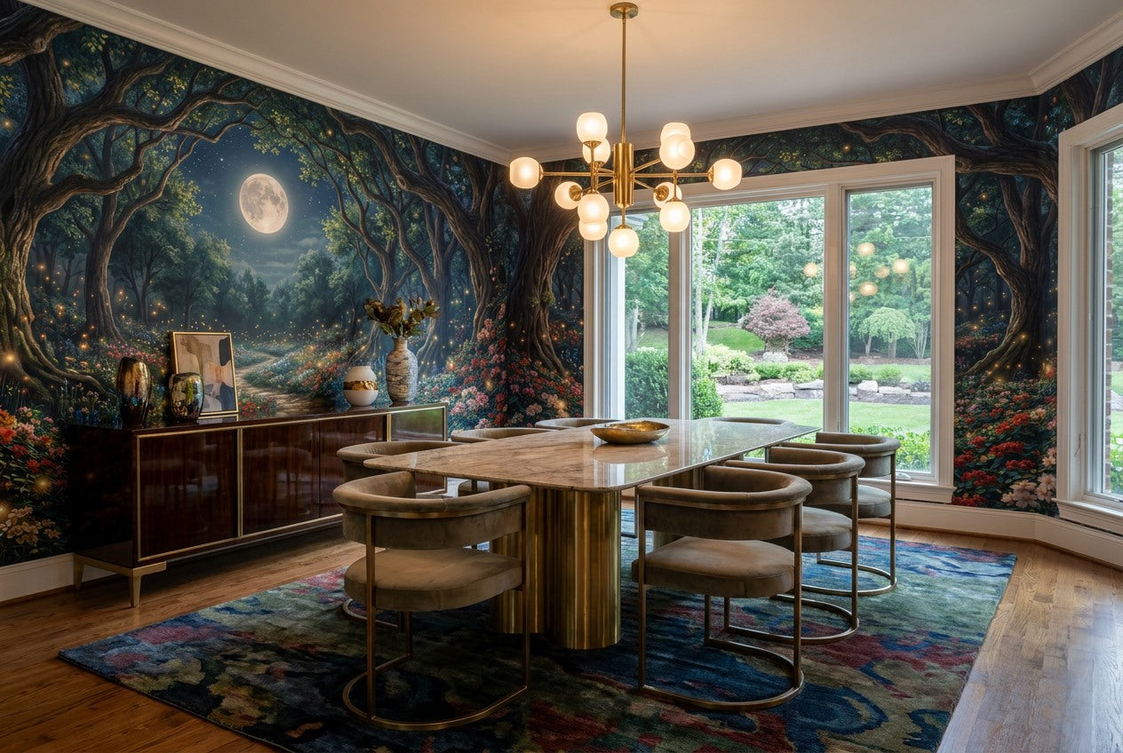 Magical Firefly Moonlit Forest Wallpaper Mural room scene