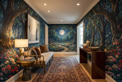 Magical Firefly Moonlit Forest Wallpaper Mural interior scene