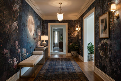Moonlit Bird Forest Lake Wallpaper Mural interior scene