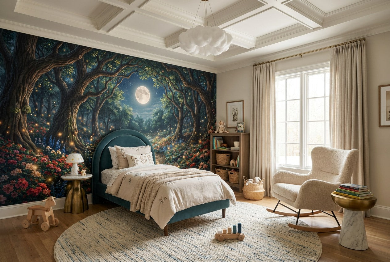 Magical Firefly Moonlit Forest Wallpaper Mural interior scene