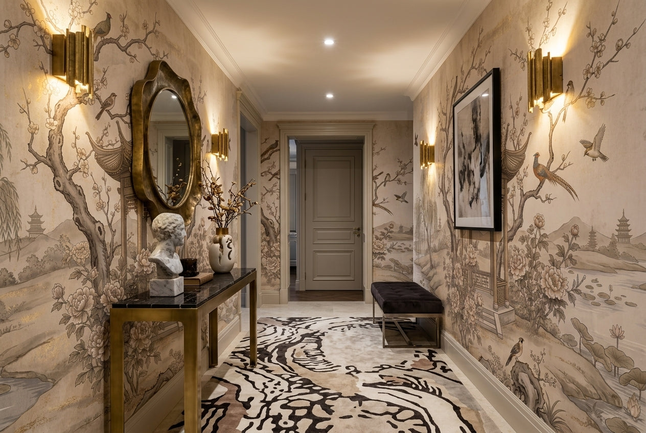 Sepia Waterside Pavilion Chinoiserie Wallpaper Mural - 4