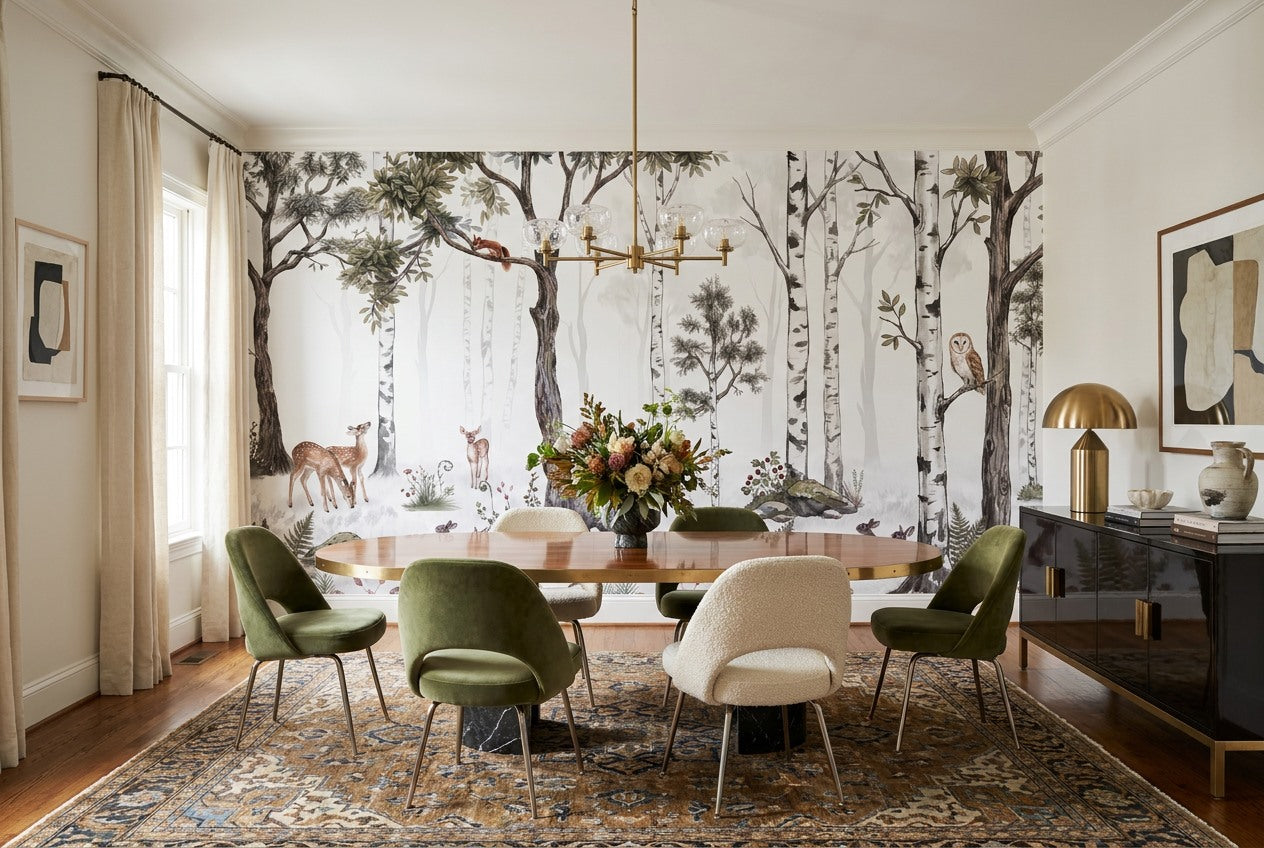 Cream Birch Forest Wallpaper Mural room scene