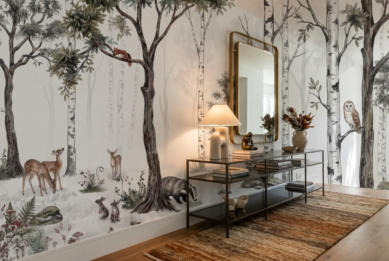 Cream Birch Forest Wallpaper Mural room scene