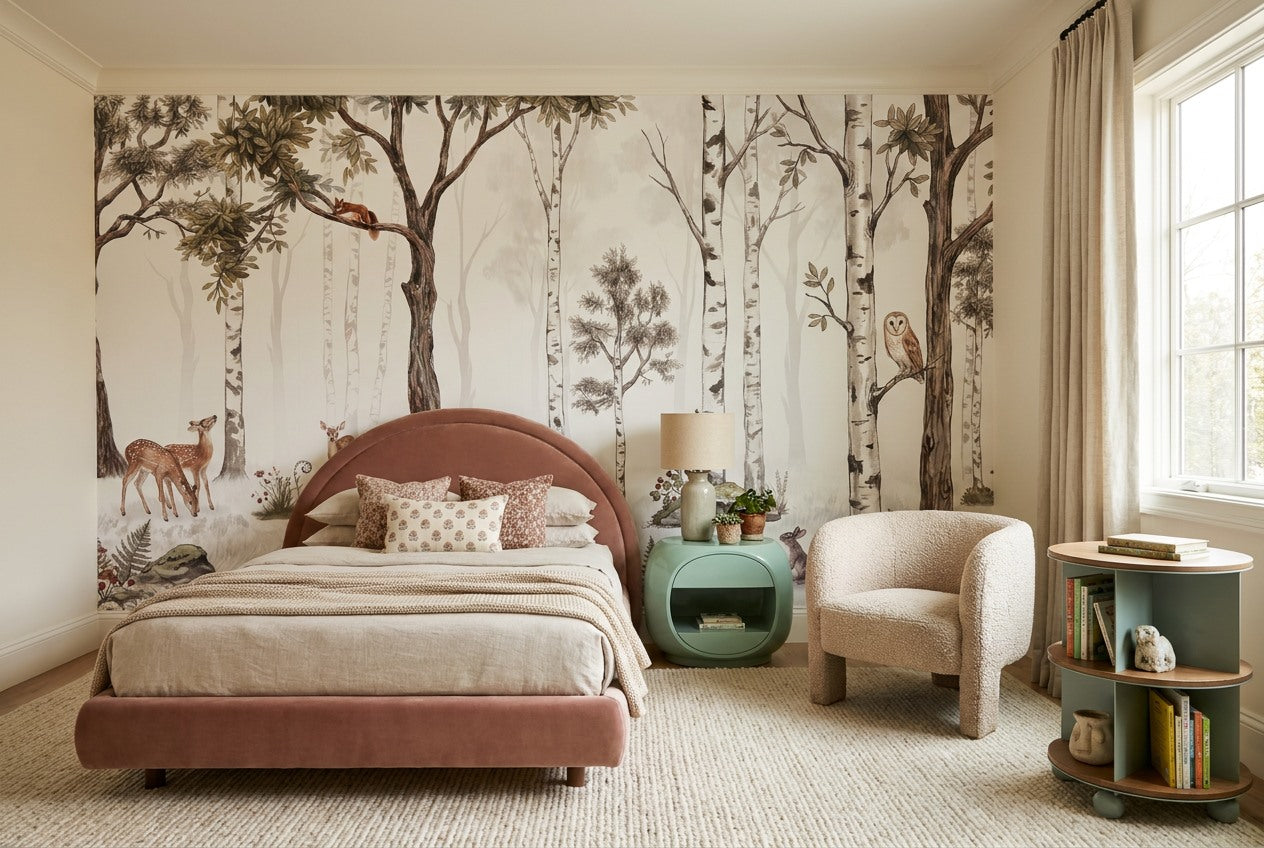 Cream Birch Forest Wallpaper Mural room scene