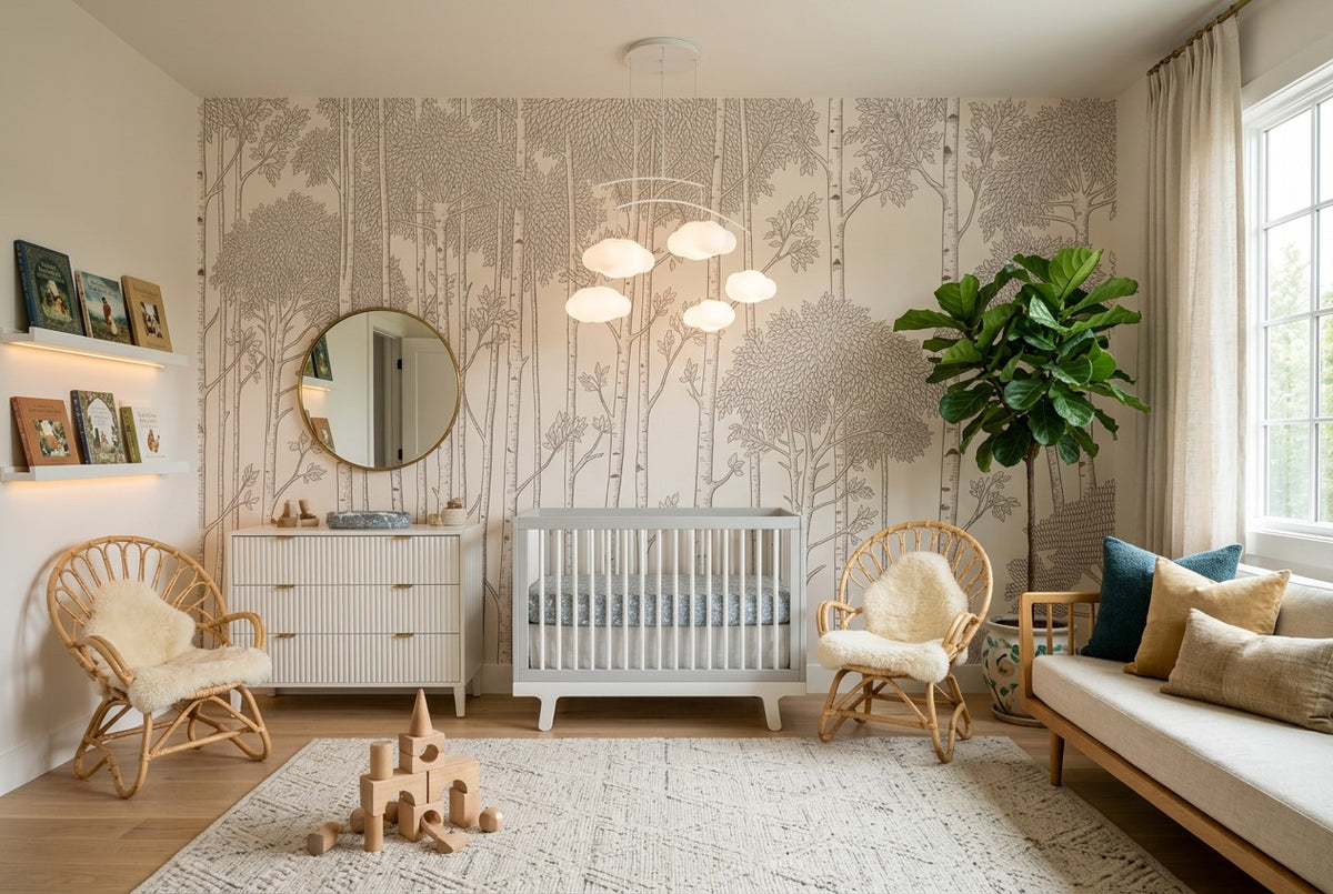 Minimalist Tan Birch Forest Wallpaper Mural room scene