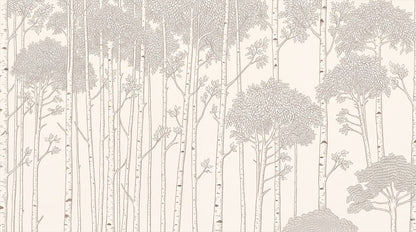 Minimalist Tan Birch Forest Wallpaper Mural complete artwork