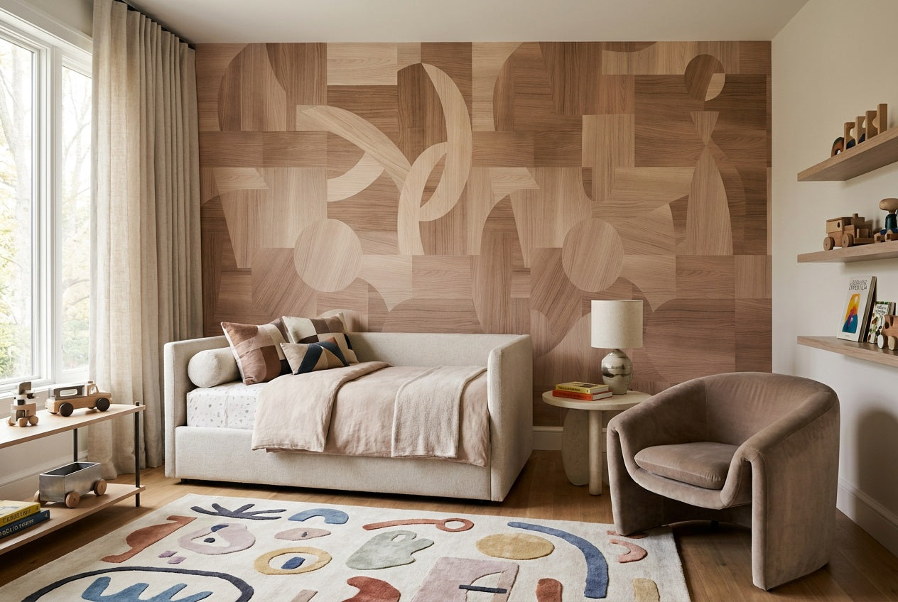Tan Woodgrain Wallpaper Mural view 5
