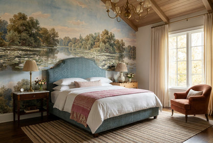 Soft Tan Riverside Forest Wallpaper Mural room scene