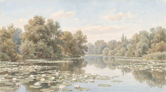 Soft Tan Riverside Forest Wallpaper Mural pattern artwork
