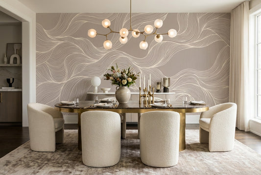 Taupe Lines Wallpaper Mural room scene