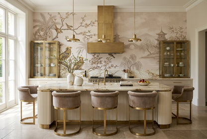 Taupe Pagoda Landscape Chinoiserie Wallpaper Mural - 5