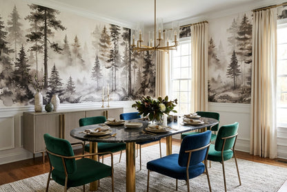 Taupe Minimal Pine Forest Wallpaper Mural interior setting