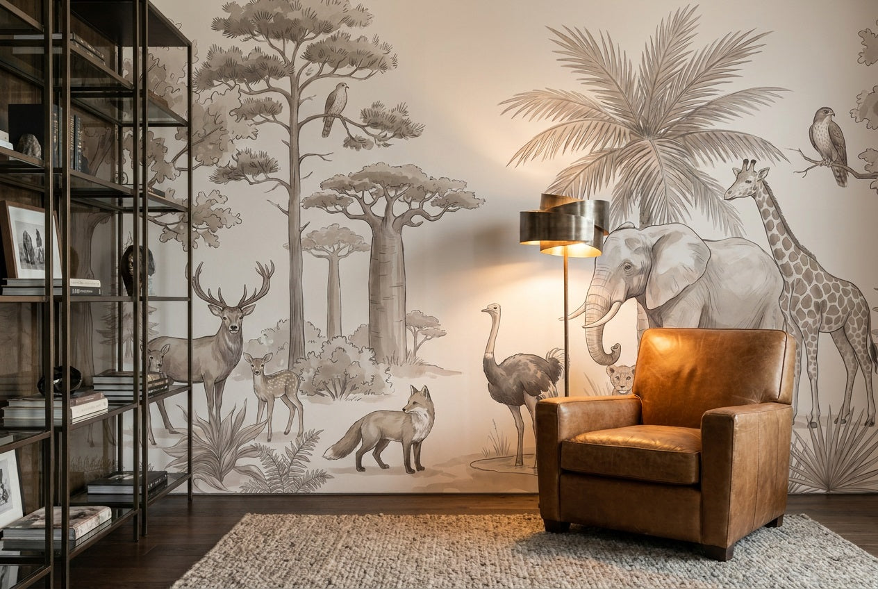 Taupe Safari Wallpaper Mural view 4