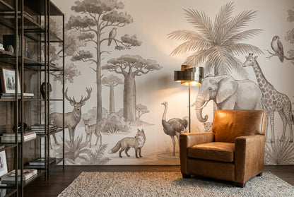 Taupe Safari Wallpaper Mural view 4