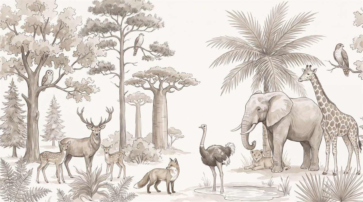 Taupe Safari Wallpaper Mural artwork