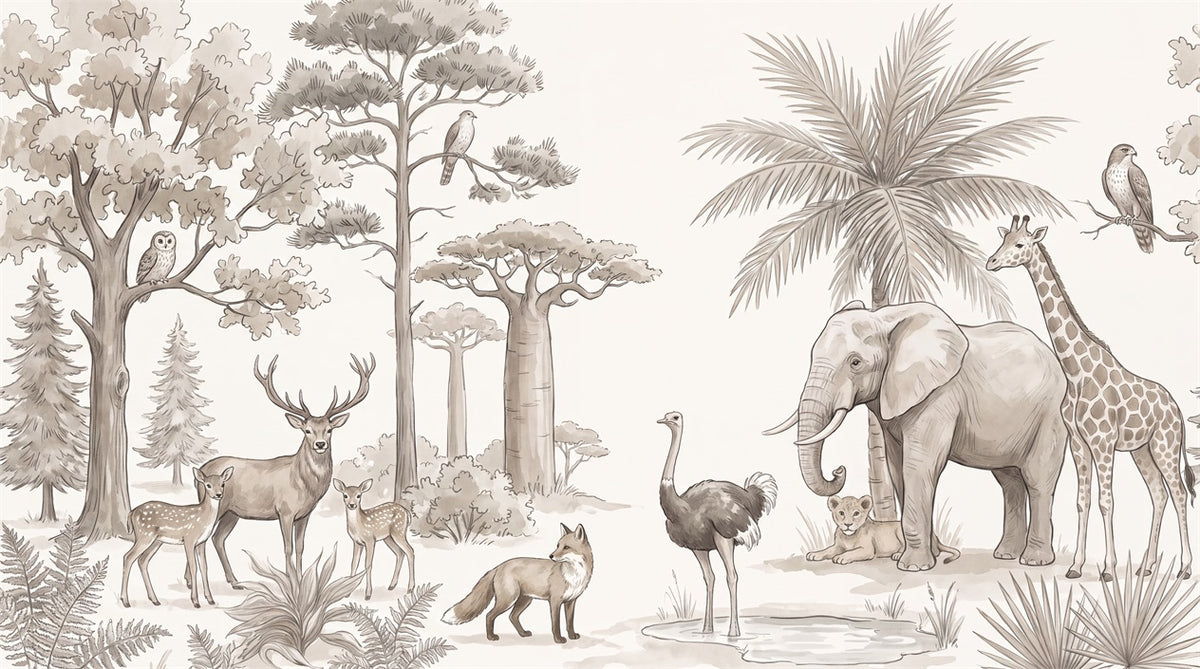 Taupe Safari Wallpaper Mural artwork