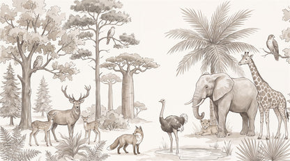 Taupe Safari Wallpaper Mural artwork