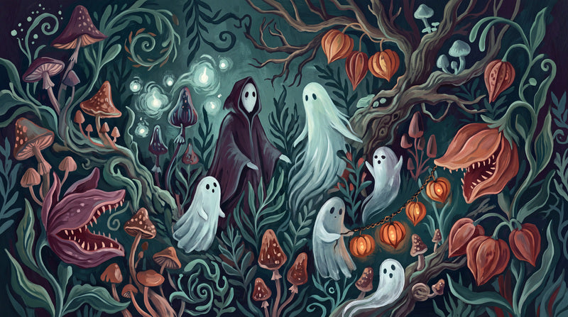 Ghosts Pumpkins Mushrooms and Carnivorous Plants Halloween Wallpaper Mural - image 2