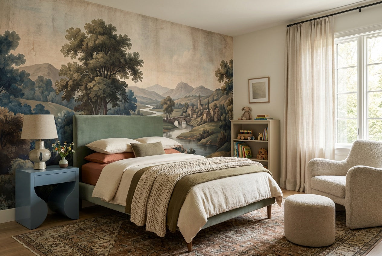 Teal River Valley Landscape Wallpaper Mural - 5