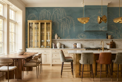 Teal Willow Garden Chinoiserie Wallpaper Mural - 5