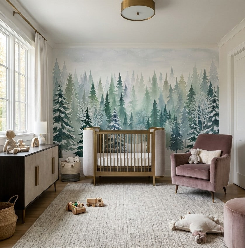 Teal December Winter Forest Wallpaper Mural