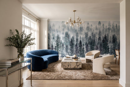 Teal Peaceful Winter Forest Wallpaper Mural