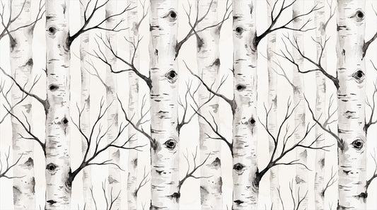 Delicate White Birch Forest Wallpaper Mural complete artwork