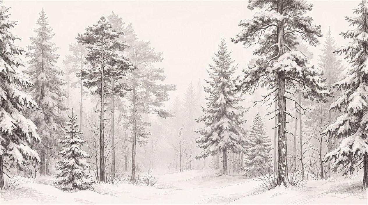 White Winter Pine Forest Wallpaper Mural pattern detail