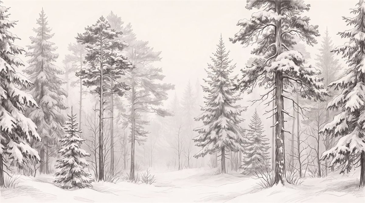 White Winter Pine Forest Wallpaper Mural