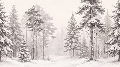 White Winter Pine Forest Wallpaper Mural pattern detail